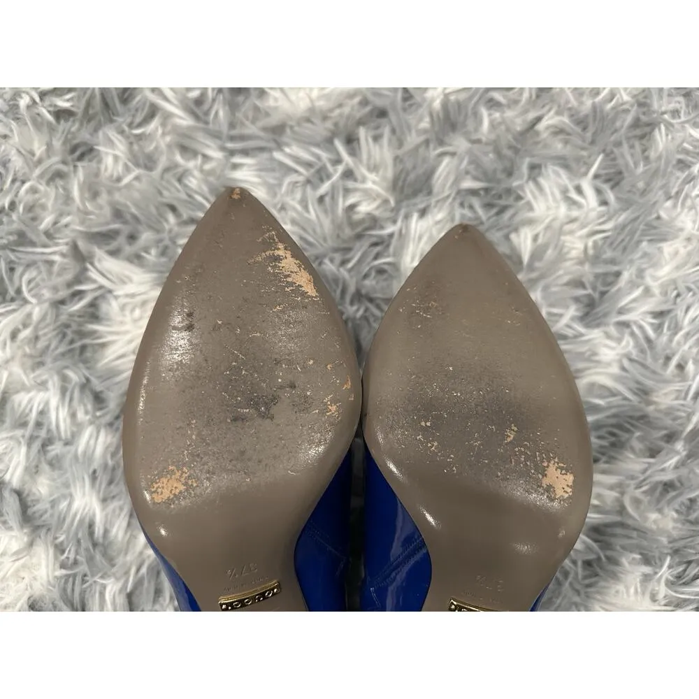 Gucci Blue Patent Leather Pointed Toe Booties 37.5 - Image 7