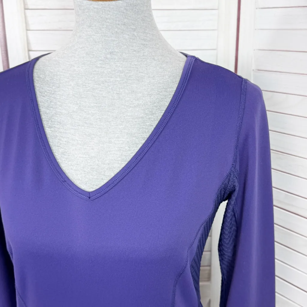 Calvin Klein V Neck Mesh Panels Long Sleeve Athletic Shirt Purple Medium - Image 5