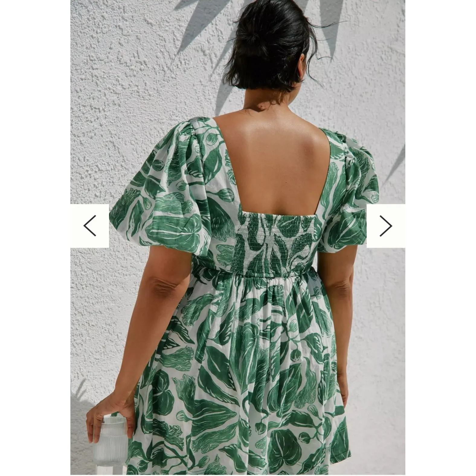 Maeve x Yukiko Noritake Green Leaf Smocked Square Neck Puff Sleeve Mini Dress L Size L - Image 5