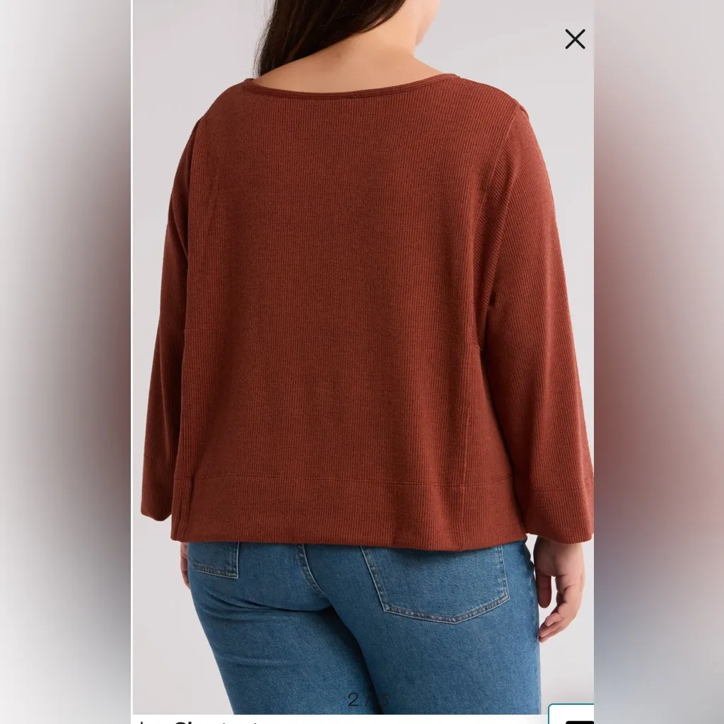 NWT MAX STUDIO BateauNeck Long SleeveTop (Plus)CHESTNUT, Size 1X - Image 2