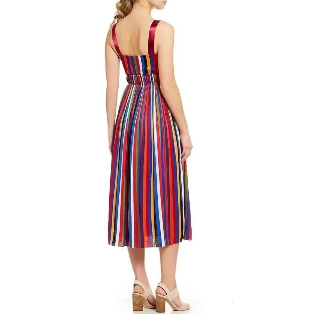 Lucy Paris Aurora Rainbow Stripe Surplice V-Neck Midi Dress XS NEW - Image 2
