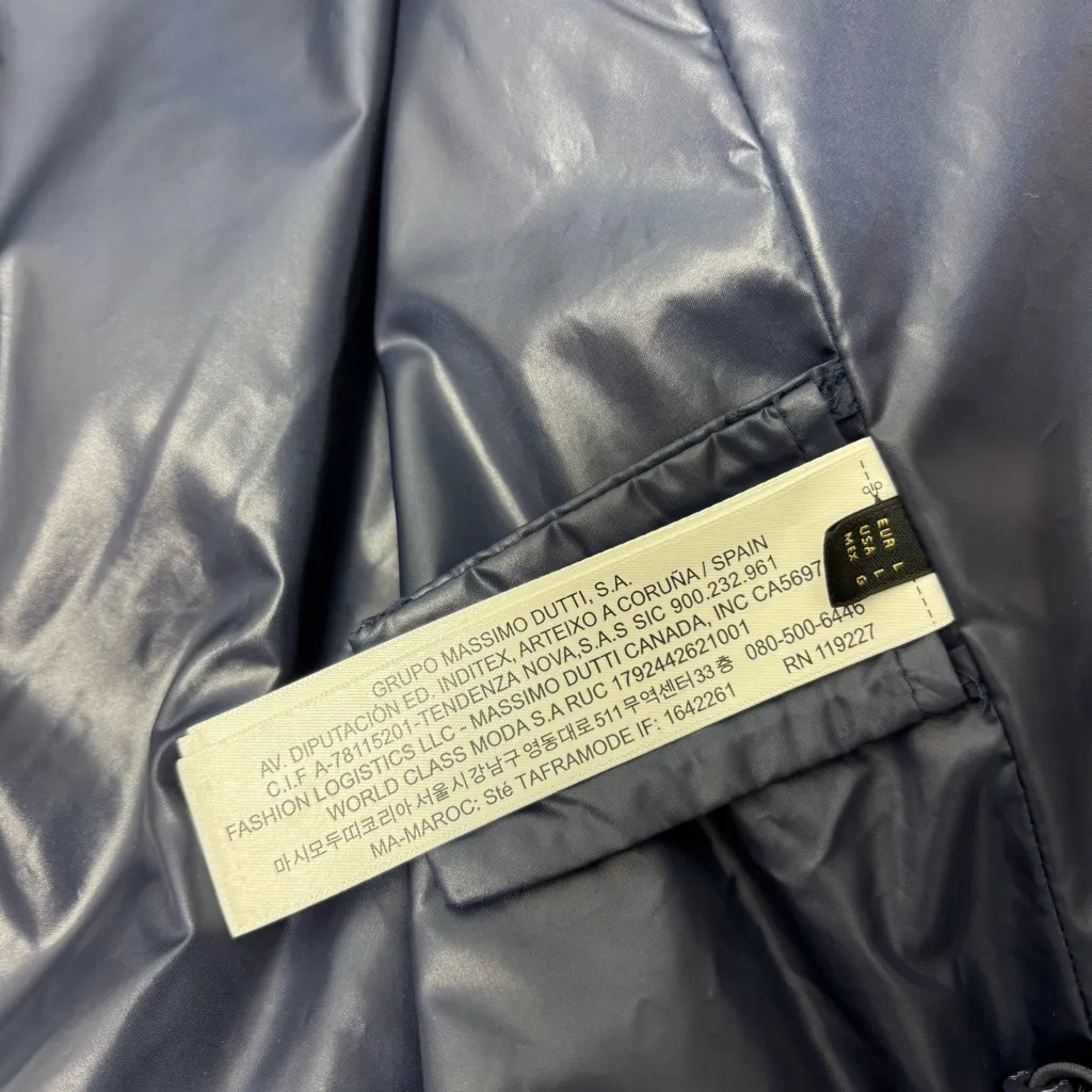 MASSIMO DUTTI Hooded Puffer Jacket Navy Blue Size L Size L - Image 8