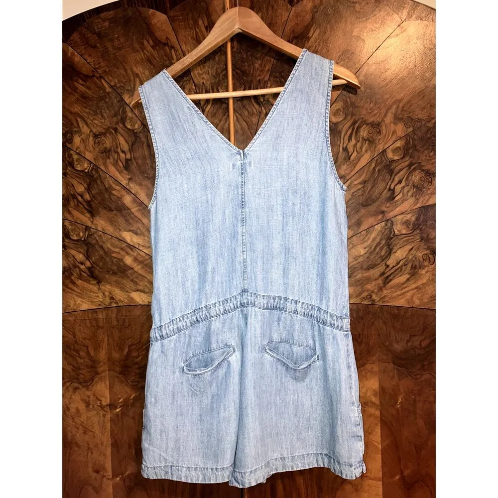 RAILS (Revolve) Parker Chambray Drawstring Romper Size XS POCKETS BEACH VACATION - Image 6