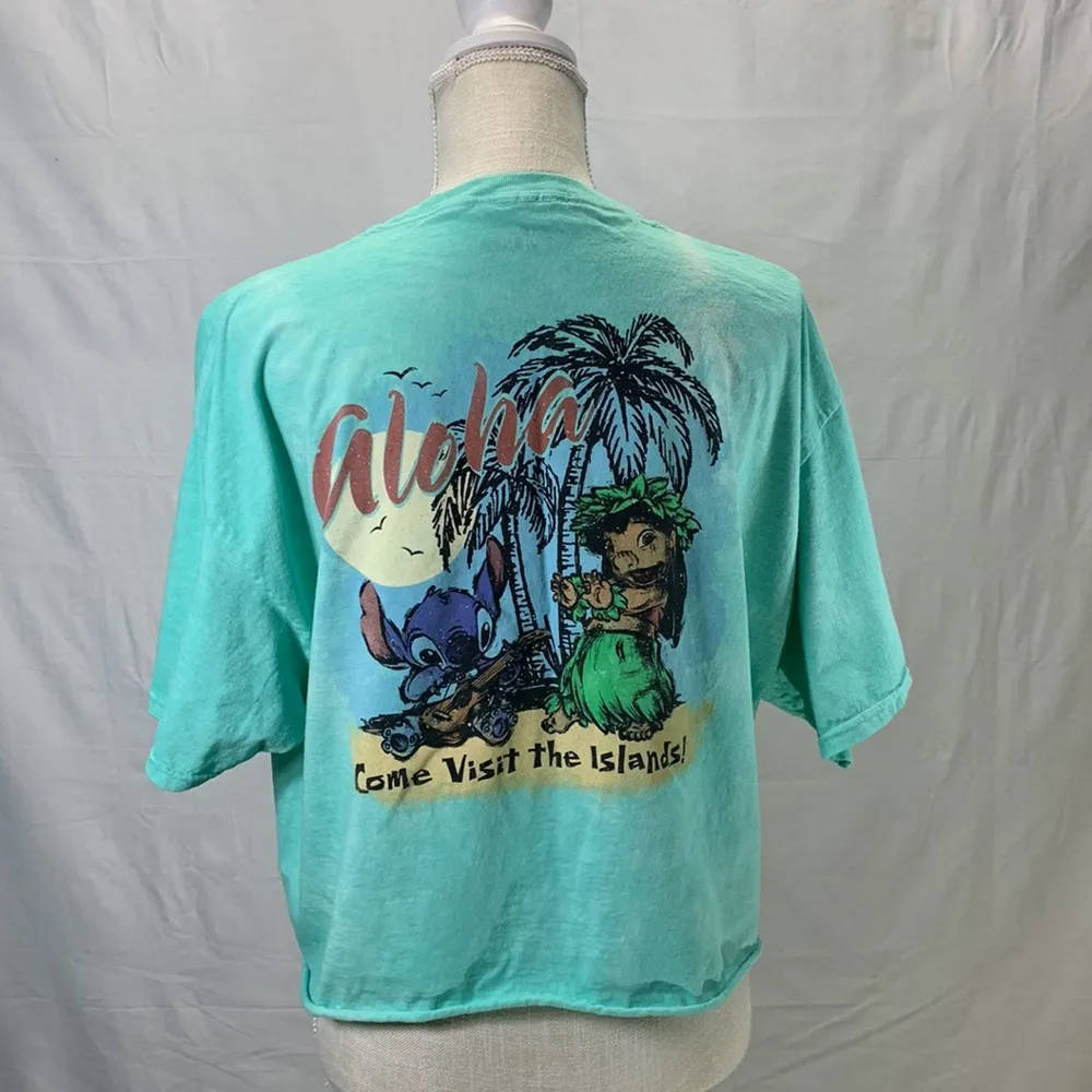 Disney LILO & Stitch Tie Dye Crew Neck Sea Green and White Crop Tee Size… - Image 6