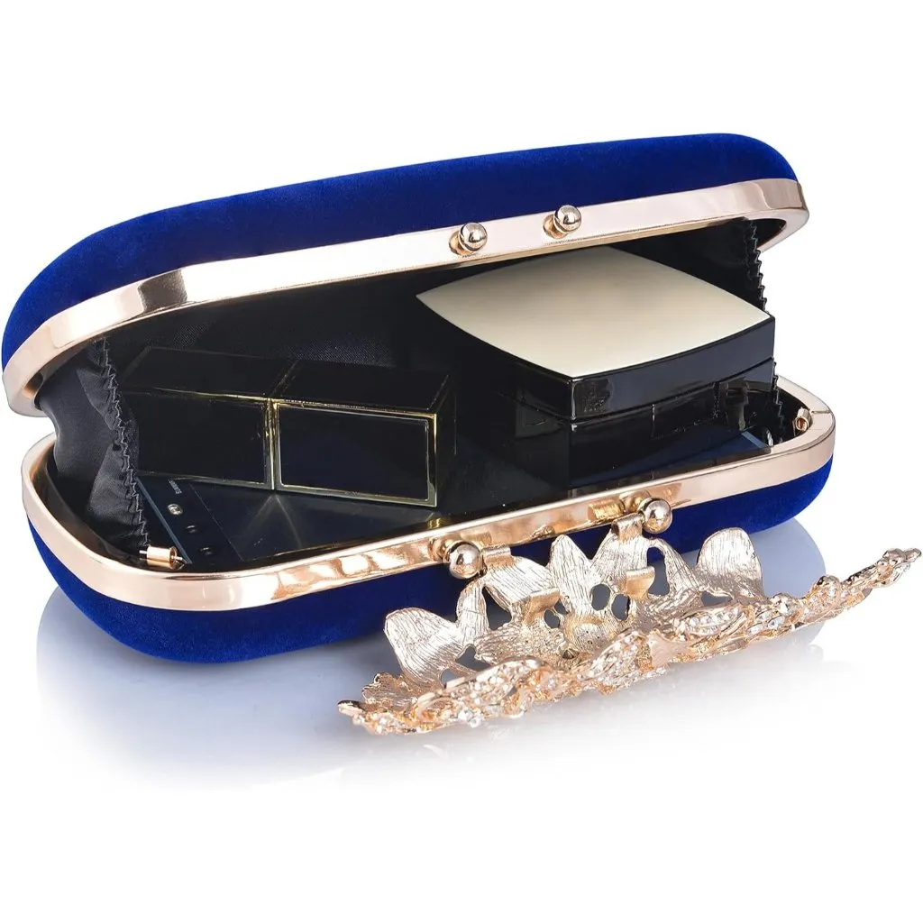 ⚡Women's Rhinestone Evening Formal Party Prom Crystal Velvet Blue Clutch Bag - Image 4