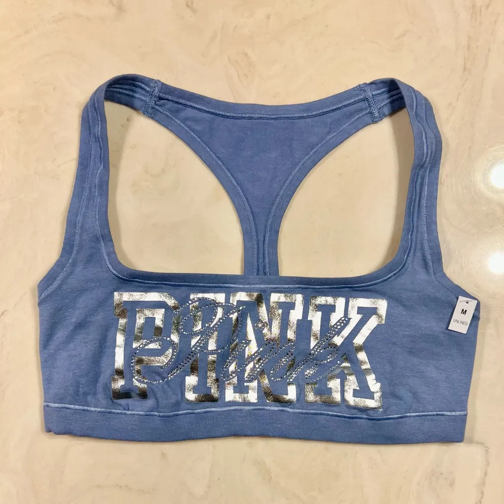 🔥PINK VICTORIA’S SECRET Cotton Dorm Bling Bralette & Boyshorts Dusty Iris MEDIUM - Image 8