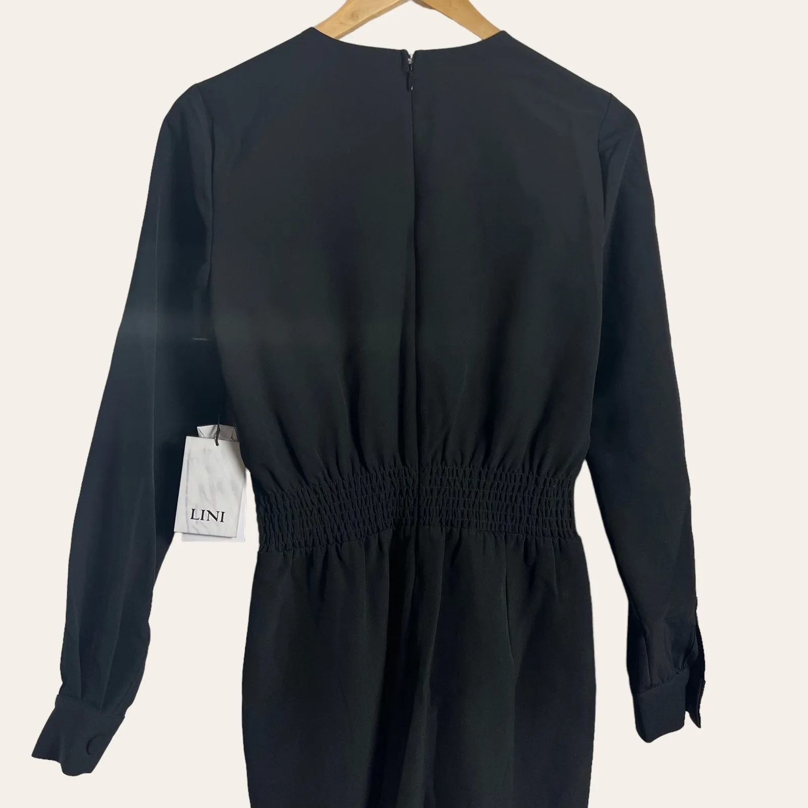 LINI Black Stella Sequin Faux Wrap Surplice Long Sleeve Party Jumpsuit Size XS - Image 8