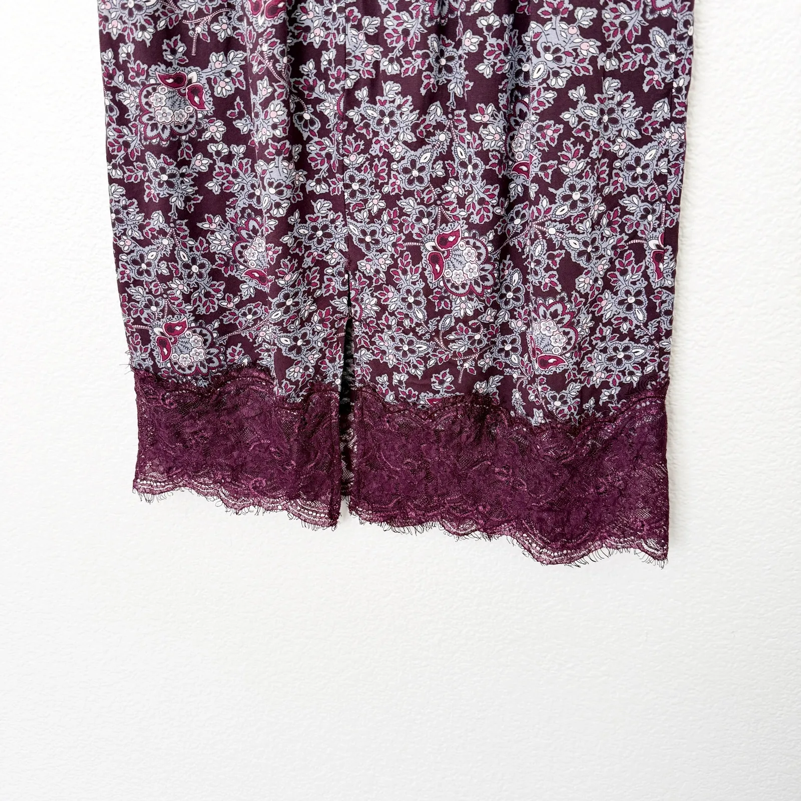 [Abercrombie & Fitch] Purple Floral Paisley Print Lace Trim Midi Skirt Sz Medium - Image 6