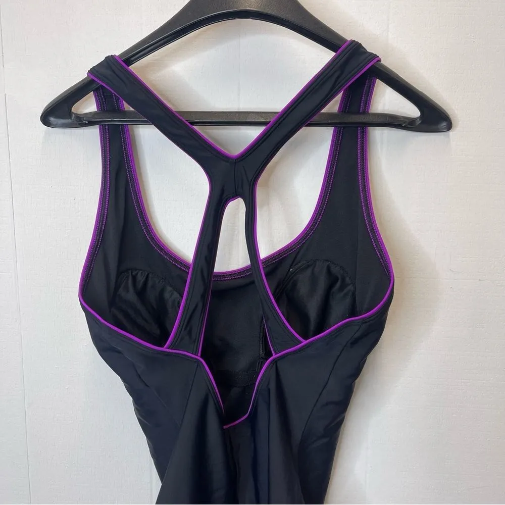 Speedo Size 14 Black Purple Swimsuit One Piece Swimwear Lap Swim Athletic - Image 6