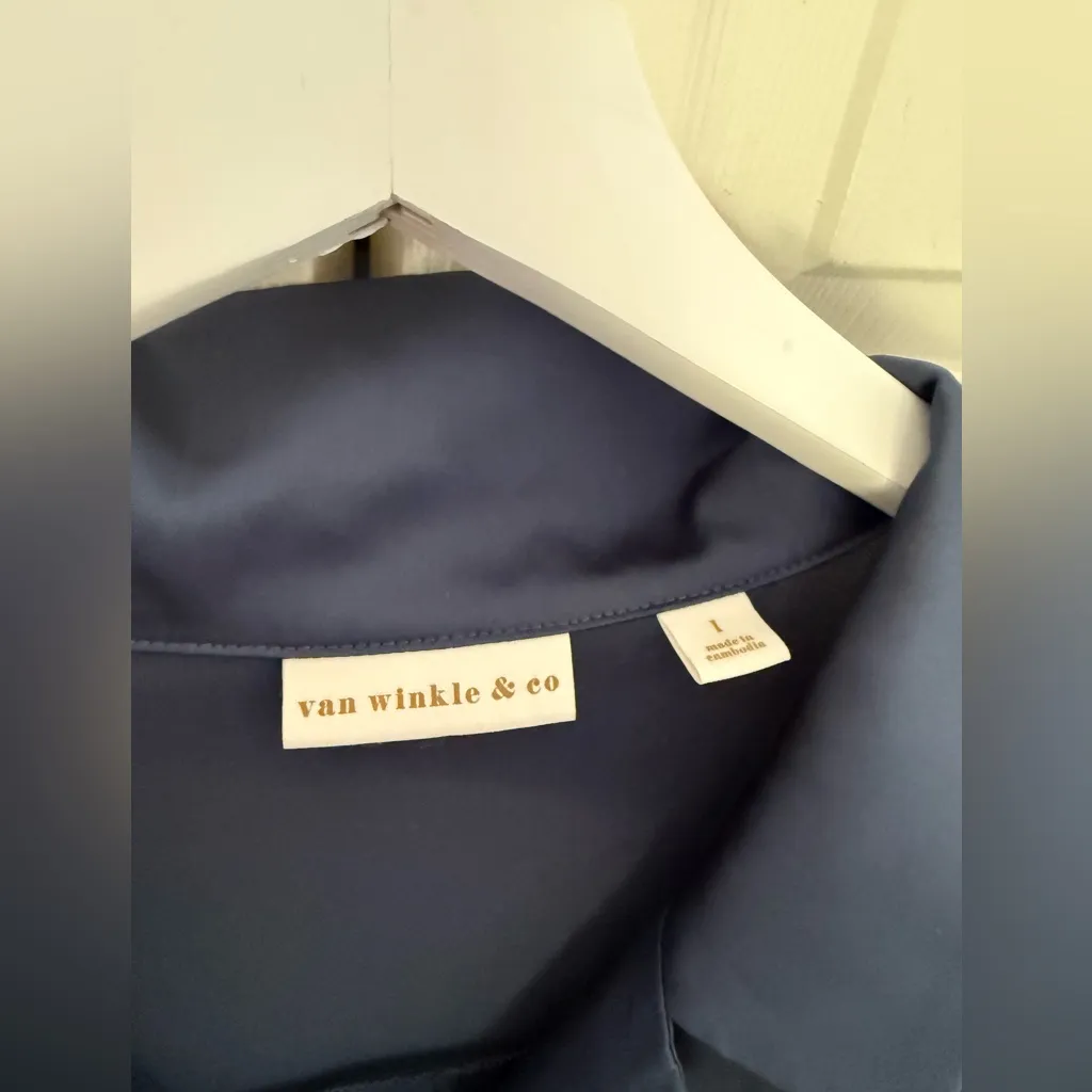 Van Winkle & Co. Navy Blue Button Down Collared Sleep Dress Long Shirt Large - Image 4