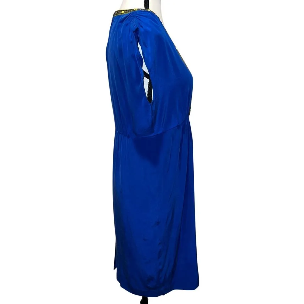 Tibi Cascade Beaded Silk Royal Blue Cap sleeve A-Line Dress Egyptian Vibe Size ) - Image 3