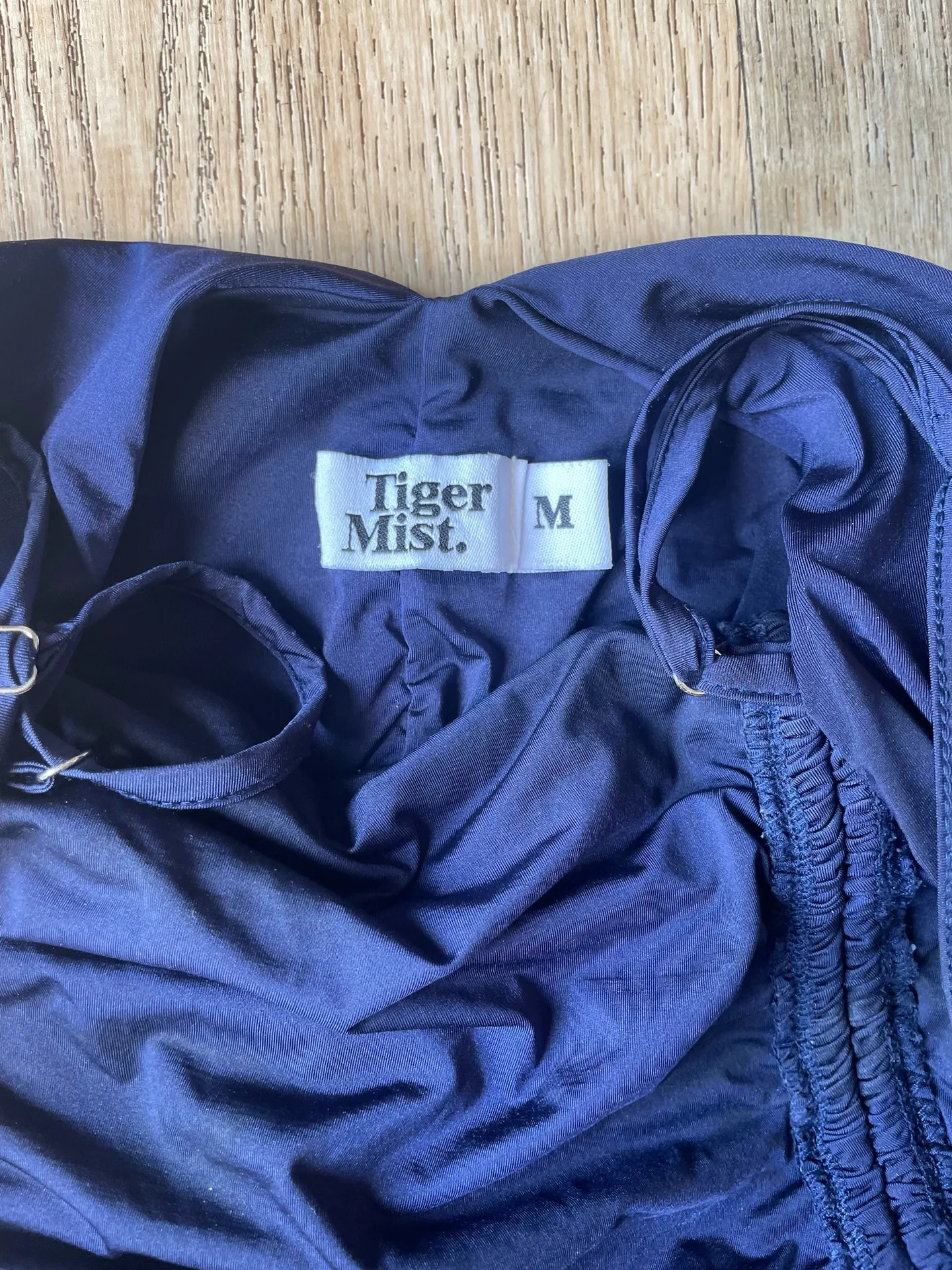 Tiger Mist Navy Blue Ruched Adjustable Bodycon Mini Dress Size M - Image 3