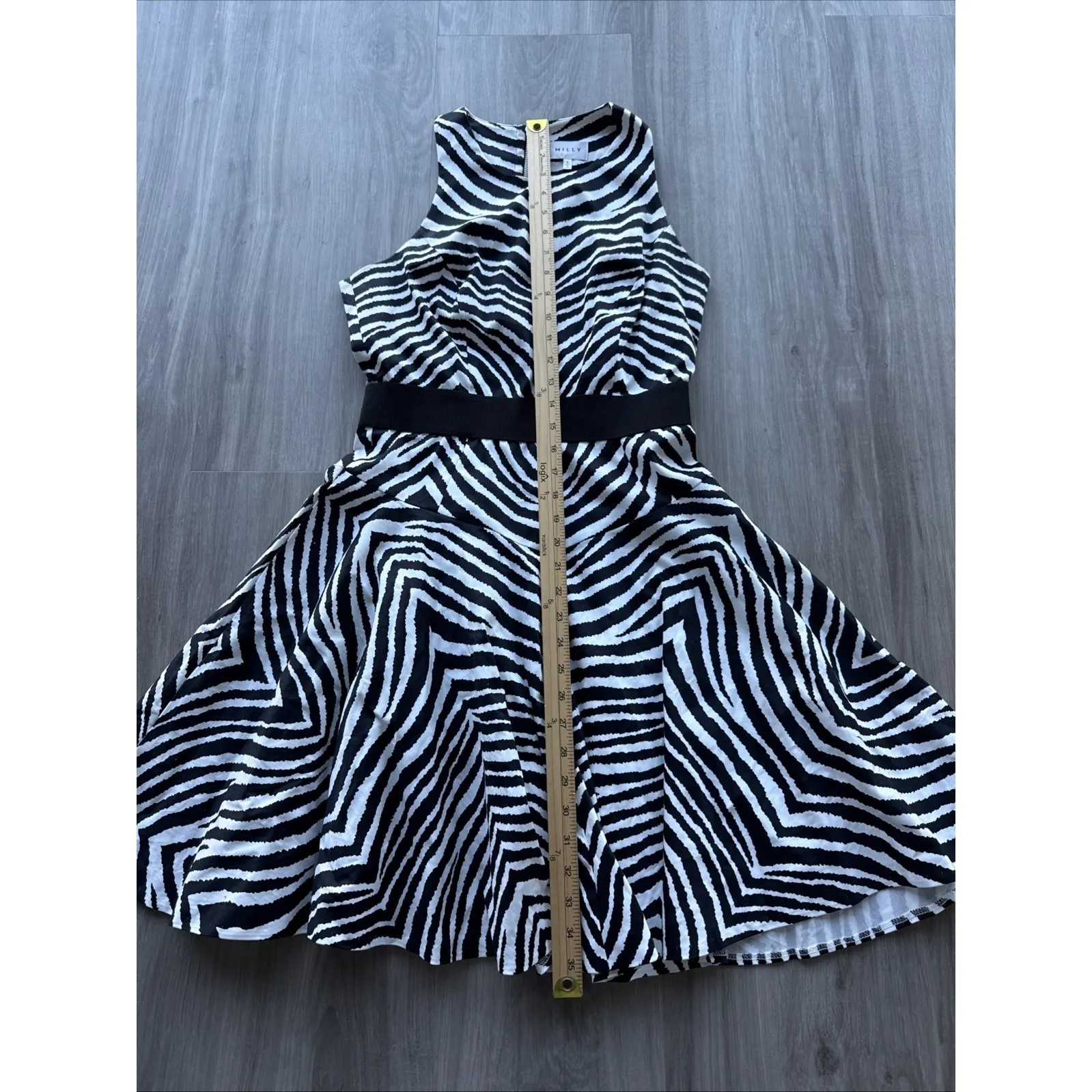 Milly Zebra Print Black & White Fit And Flare Knee Length Dress Sz 6 Semi Formal - Image 4