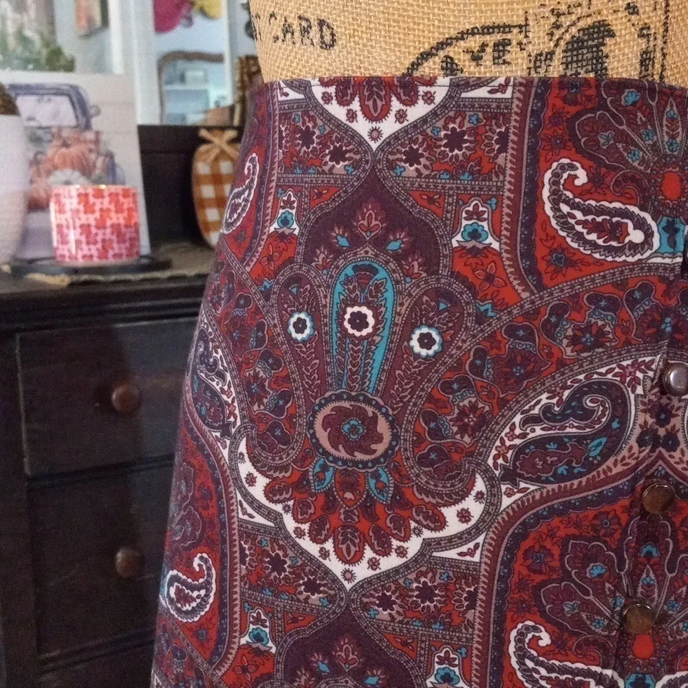 Talbots Red Opulent Paisley Faux Wrap Side Button Pencil Skirt - Image 13