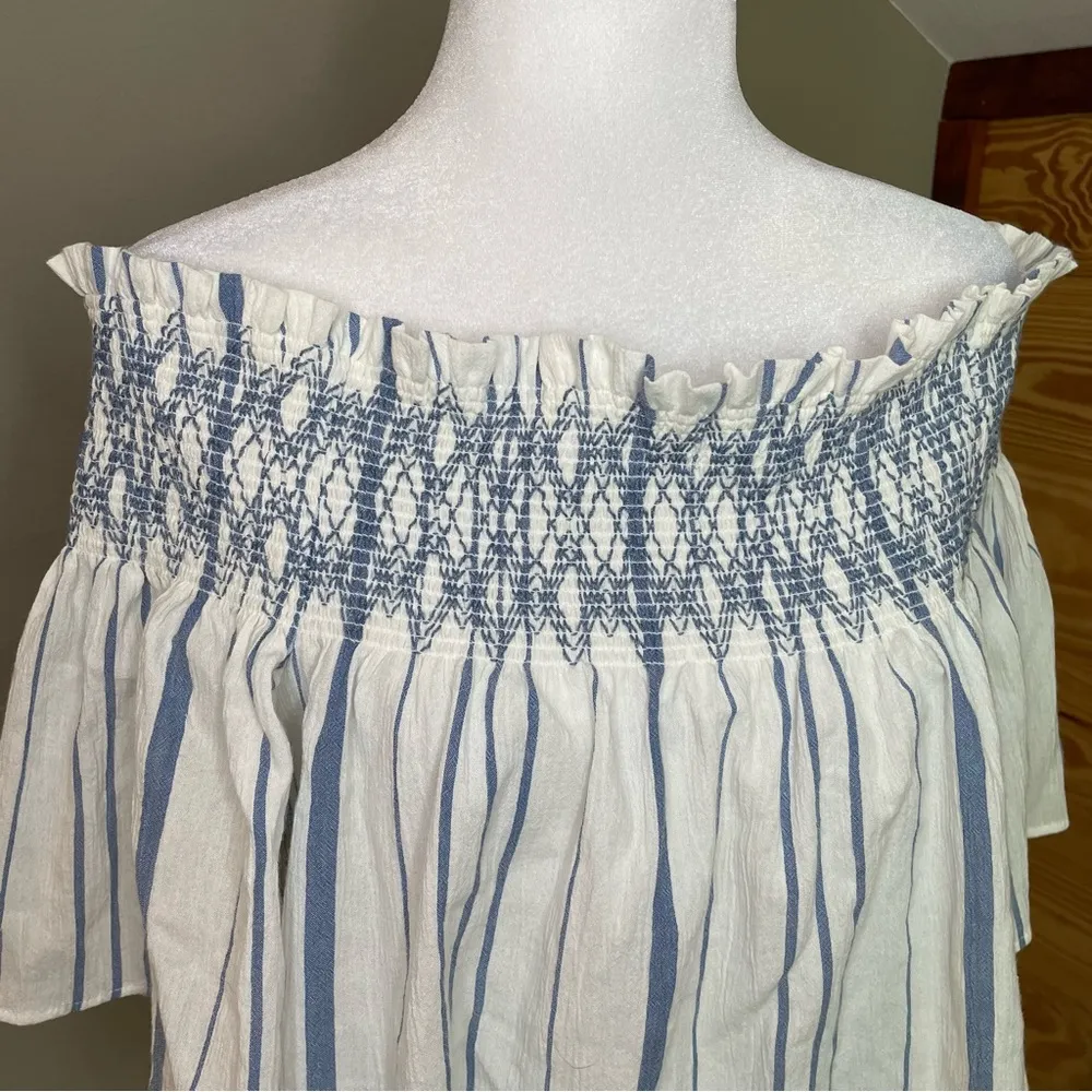 1. State Blue & White Smocked Off The Shoulder Top Large NWT - Image 6