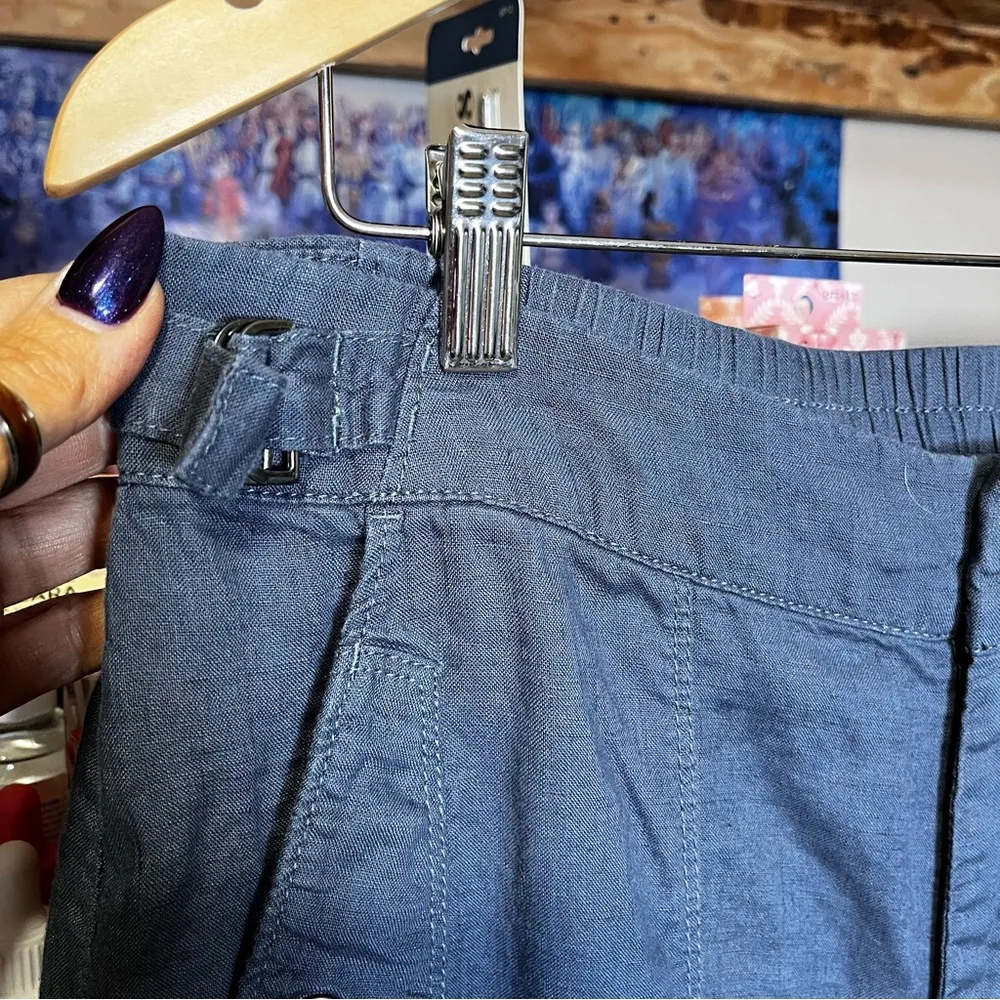 J JILL PURE JILL‎ Garment Dyed Linen Crop Pant Travel Casual Commute Beach Comfy Blue Size L - Image 10