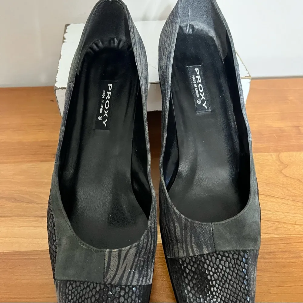 Proxy Suede Leather‎ Heels Women 8 Square Toe Patchwork Zebra Snake Black - Image 4