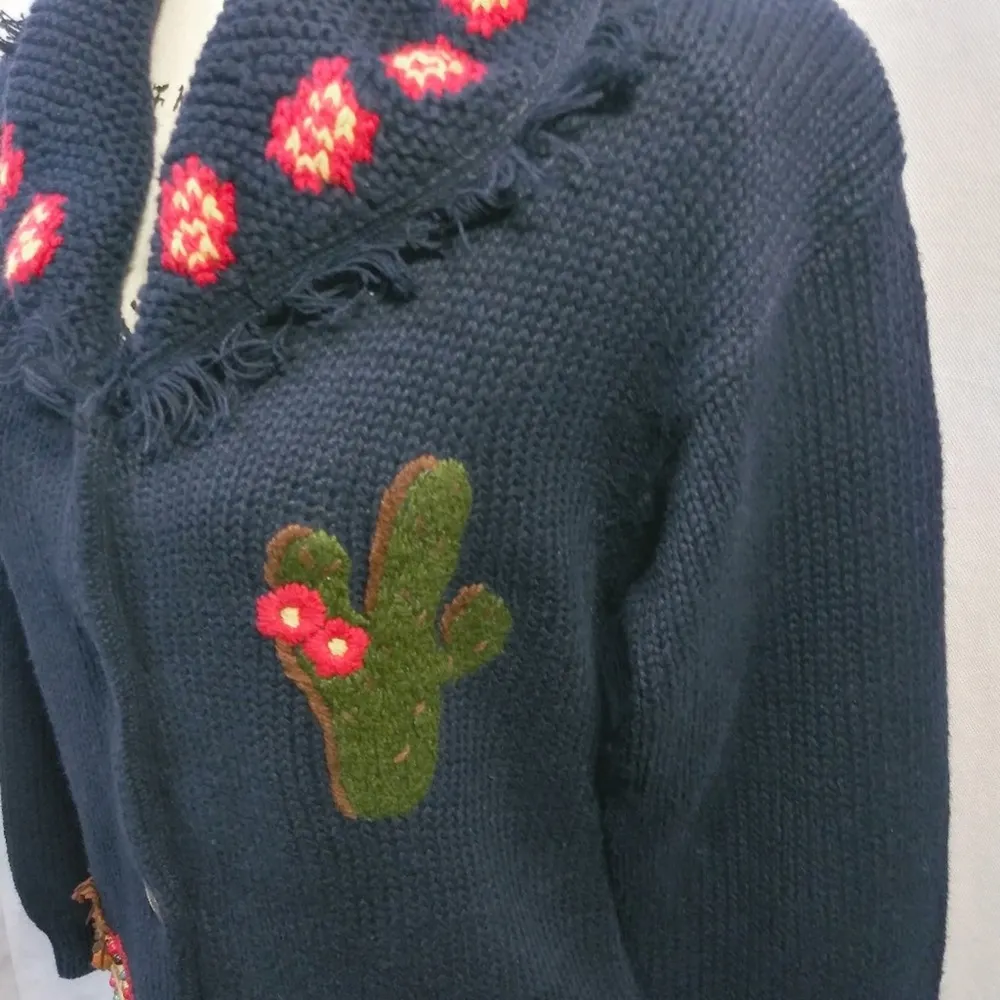 The Eagle's Eye 90's Blue Knit Sweater Southwestern Embroidery Size S - Image 4