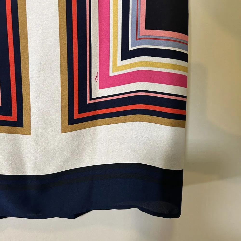 Trina Turk Off the Shoulder Silk Dress‎ Mulitcolors with Navy & Cream Size XS - Image 6