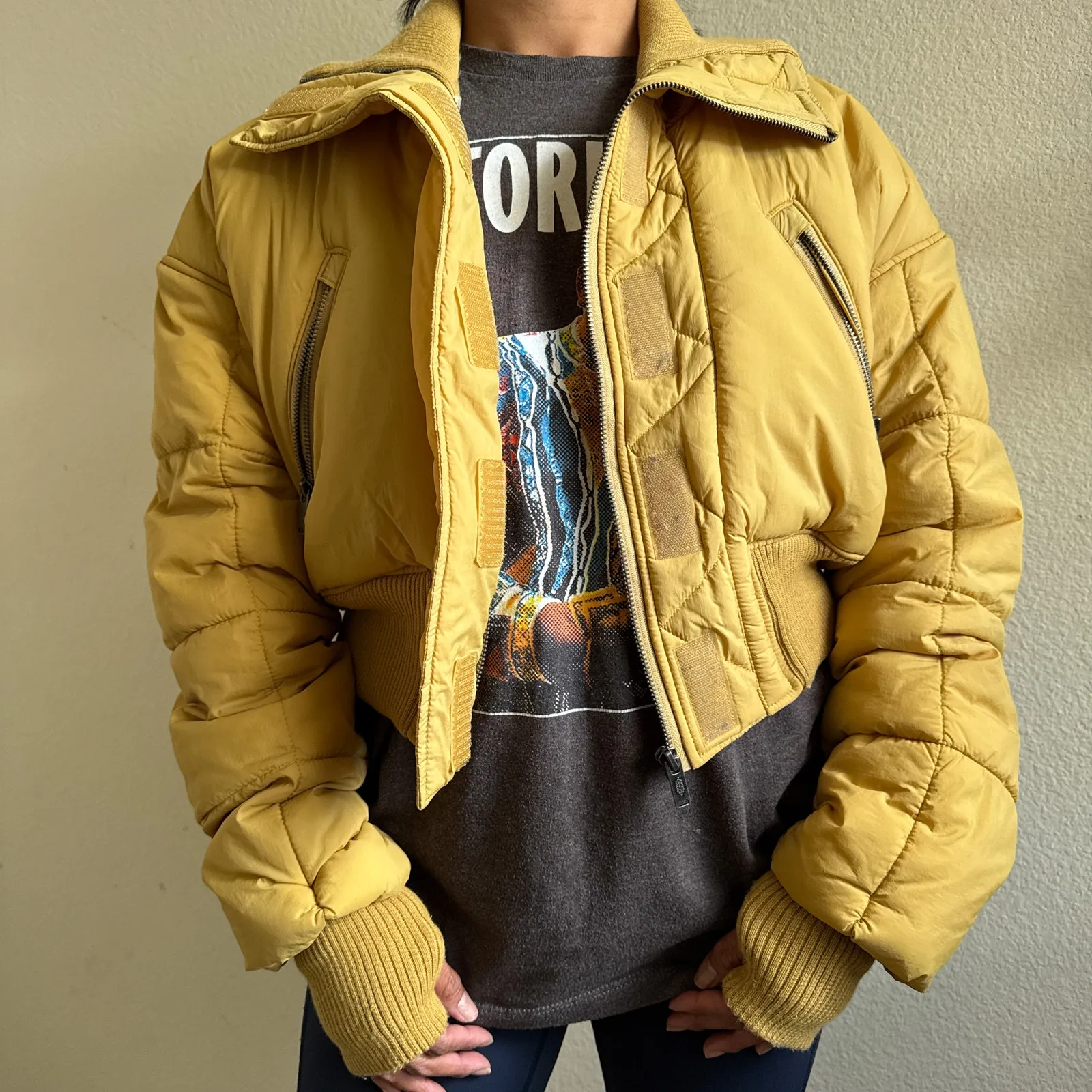 Free People Boulder Babe Bomber Puffer Jacket Mustard XS - Image 3