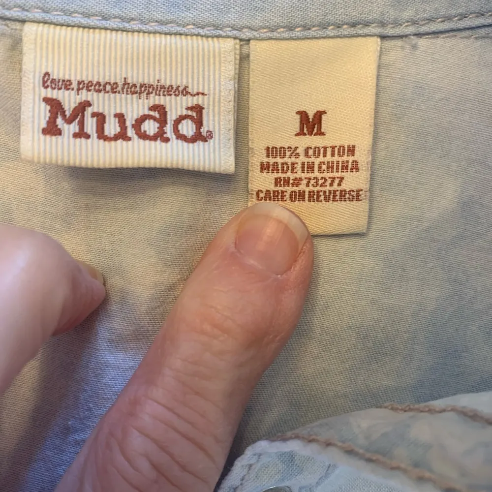 Denim Look Tank Top Snaps Blue Acid Wash Cotton Shirt Mudd Womens M Collared - Image 8