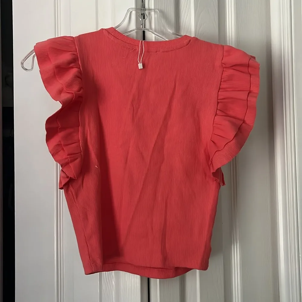 Zara Ruffled Ribbed Shirt in coral - Image 2