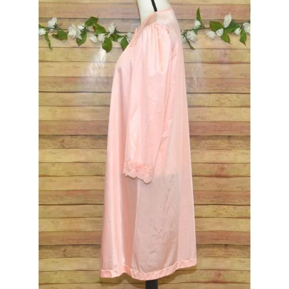 Vanity Fair Long Robe Pink Peach Small Gown USA Tricot All Nylon Vintage Buttons - Image 5