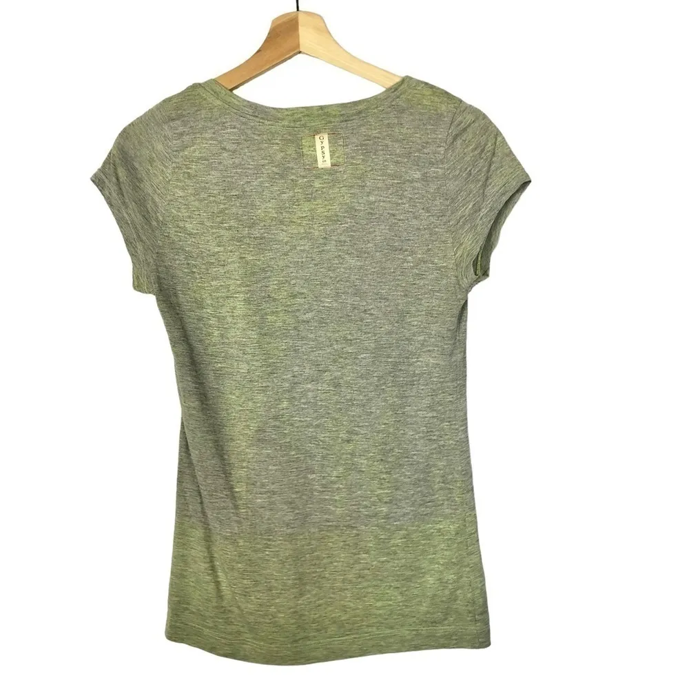 Gypsy 05 Gray & Green Printed V-Neck Short Sleeve T-Shirt XS - Image 2