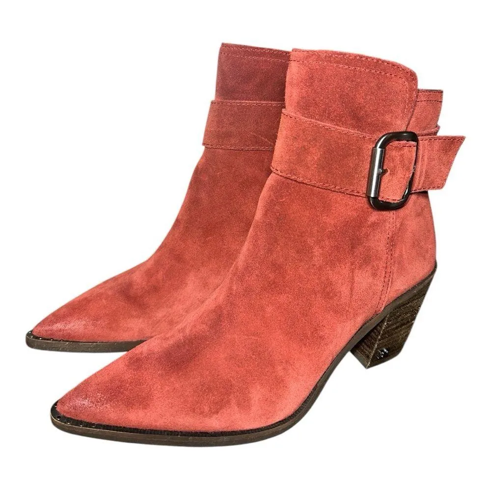 Women's Leonia Block Heel Booties In Spiced Mahogany Suede Size 7.5 - Image 3