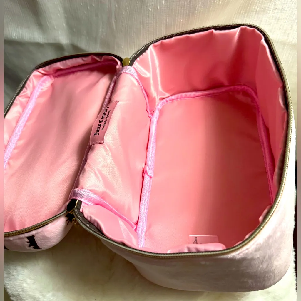 NEW Juicy Couture Pink Fuzzy Travel Cosmetics Bag - Image 7