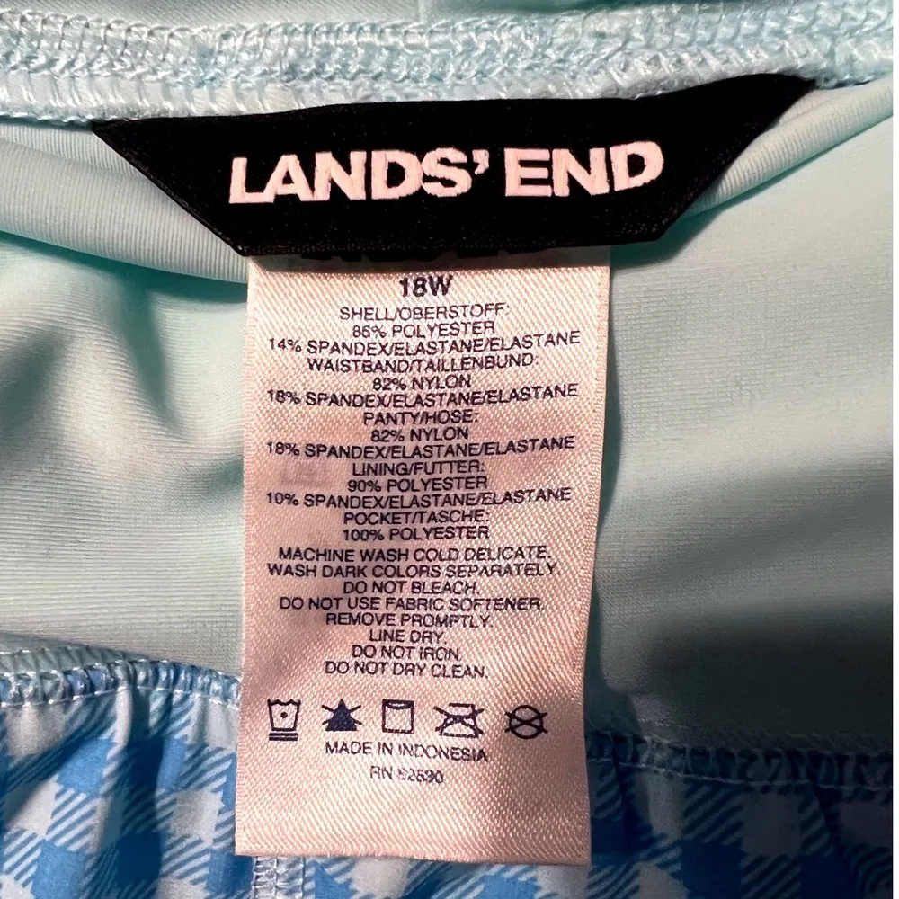 Lands' End Women's High Waist Gingham Swim Shorts 18W Blue Check Lined Pockets - Image 3