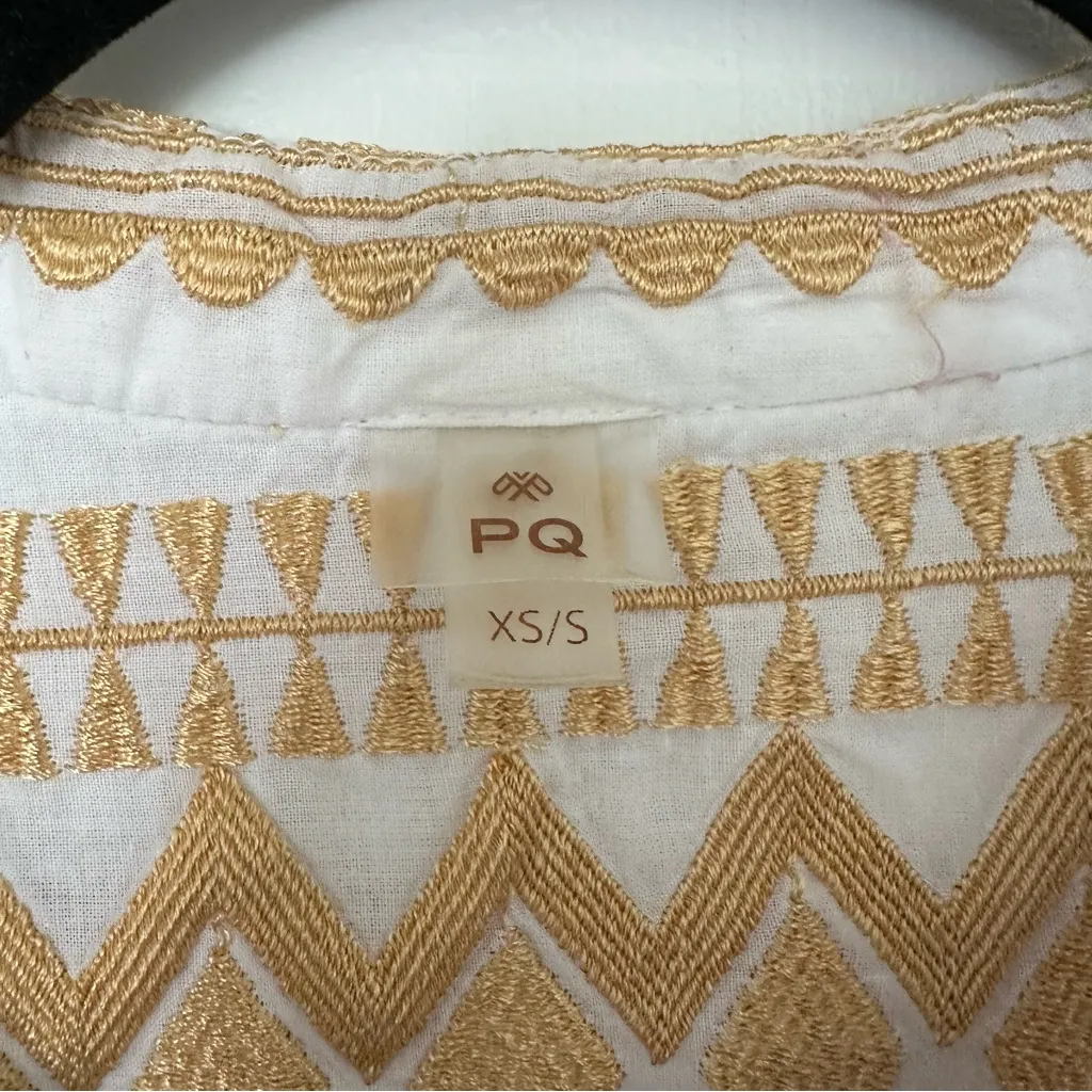 PQ Swim Gold Coast Hazel Embroidered Cover Up Baby Doll Dress Womens XS/S Gold - Image 5