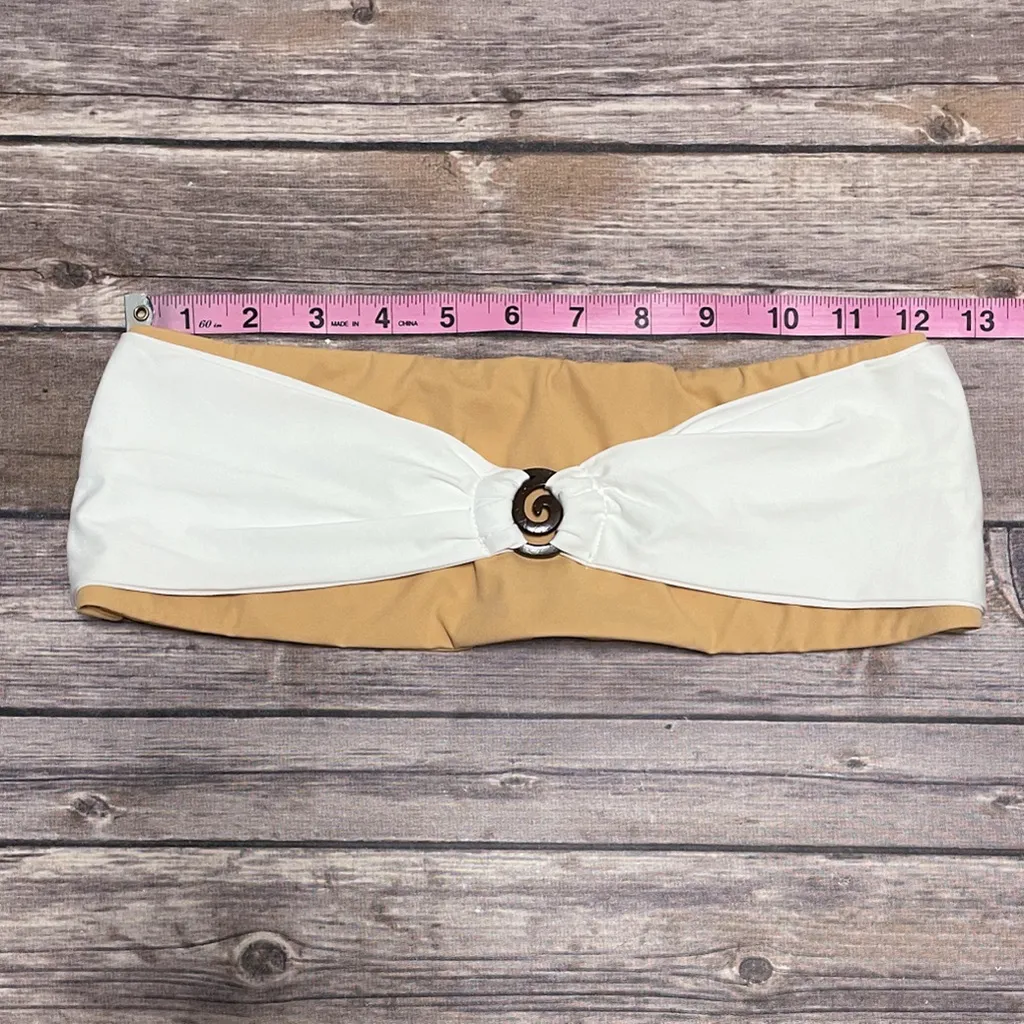 Koru Swimwear Tan Nude White Bandeau Bikini Top NWT Medium No Padding Swirl Bow - Image 7