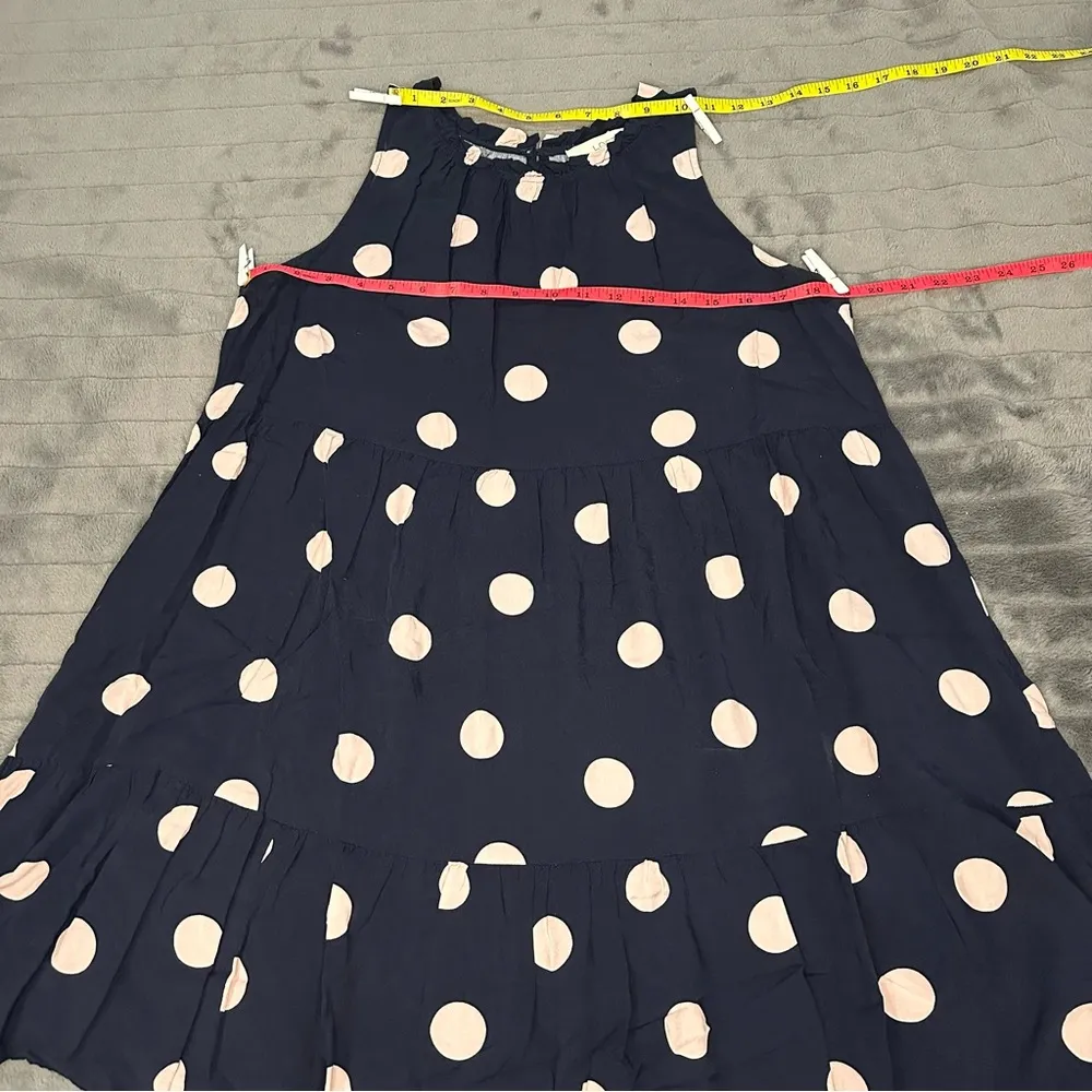 LOFT Women’s Navy and Pink Polka Dot High Neck Dress Size Medium *Used - Image 9
