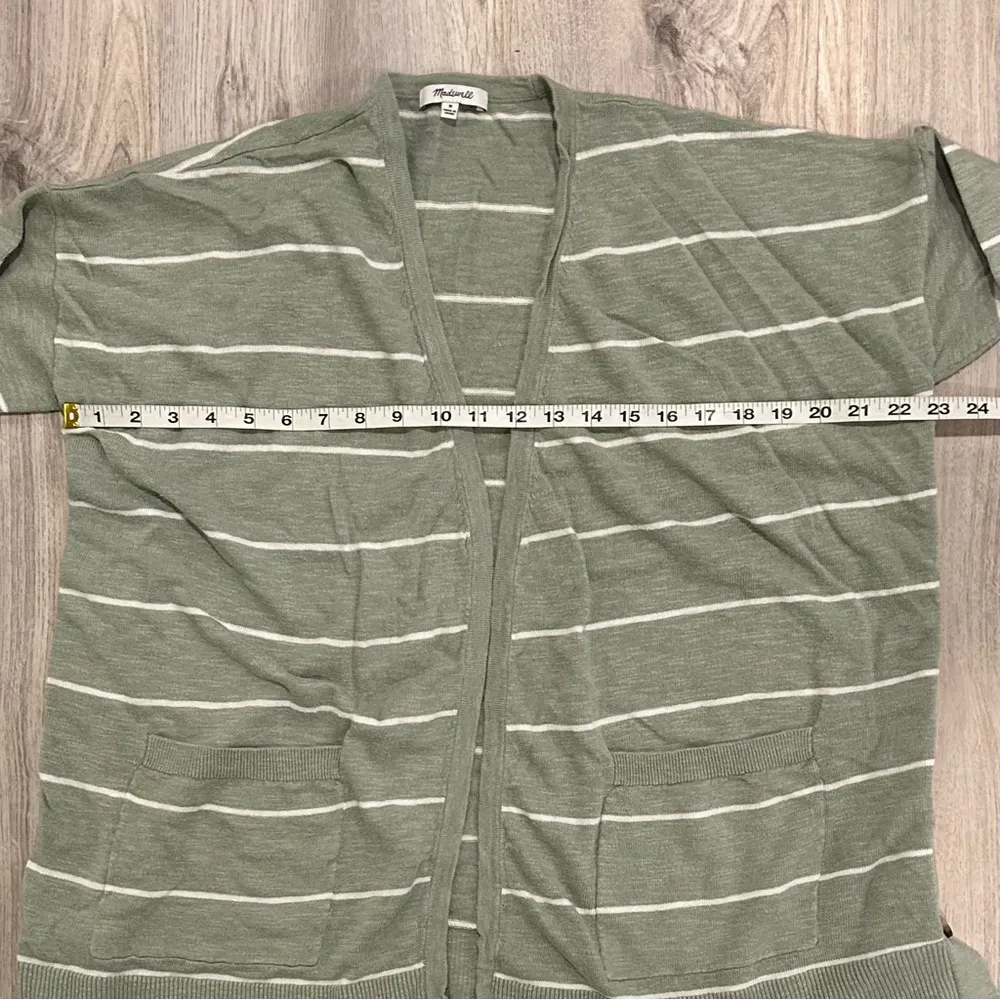 Madewell Stripe Marlton Side-Button Sage Green Oversized Cardigan Sweater Size M - Image 3