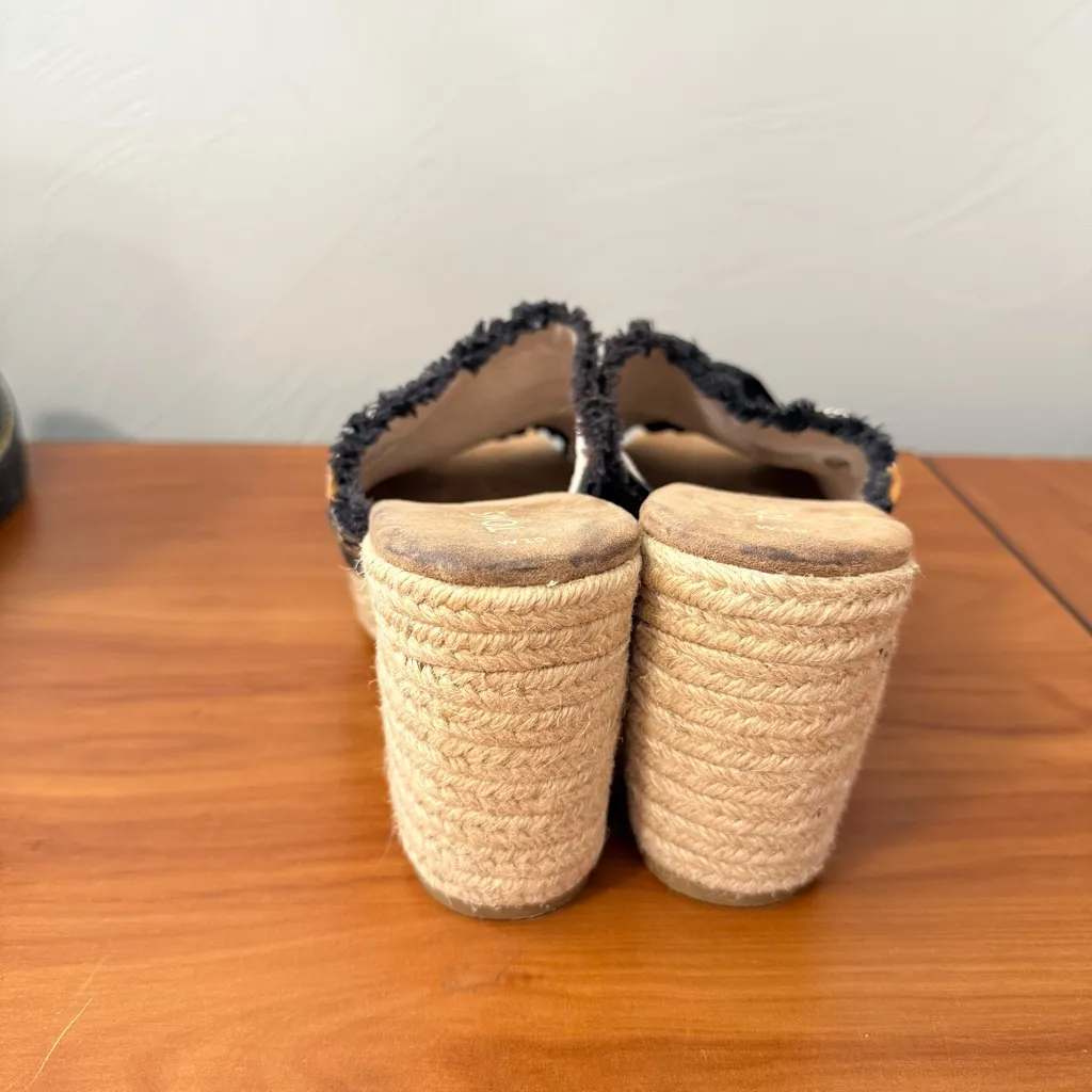 Toms Junie Black Geometric Woven Tassel Platform Heel Sandal Slip On Peep Toe 10 - Image 6