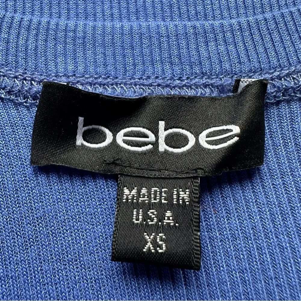 Bebe Logo Swarovski Crystal Blue 3/4 Sleeve Top - Image 6