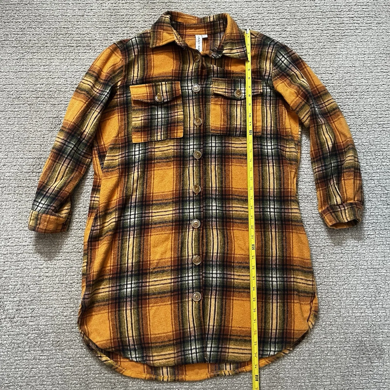 Grace + Karma Women's Medium Long Flannel Shacket Pockets Buttons Plaid Fall - Image 7