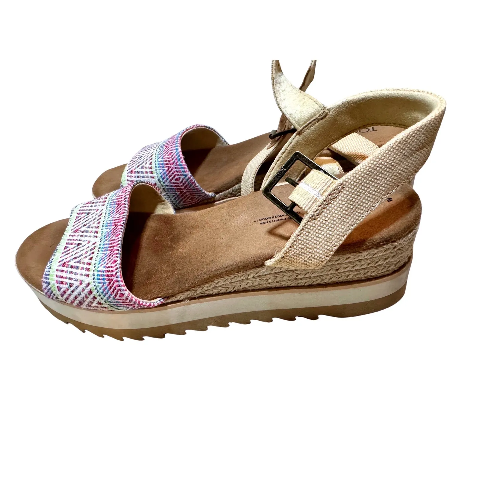 TOMS Women's Platform Wedge Espadrille Sandals Size 10 W Multi Color Tribal - Image 4
