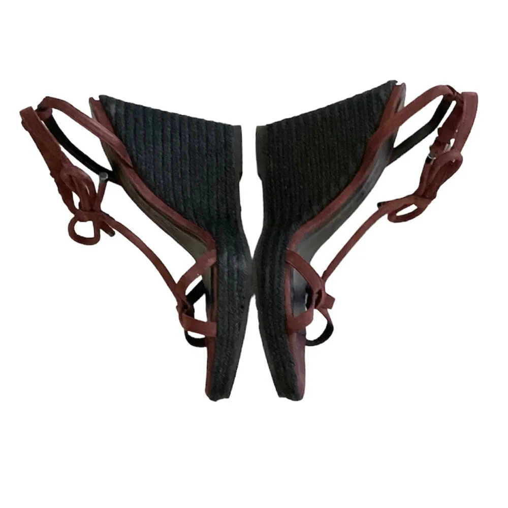 New Burberry Bow Group Suede Wedge Espadrilles size 39 Maroon - Image 5