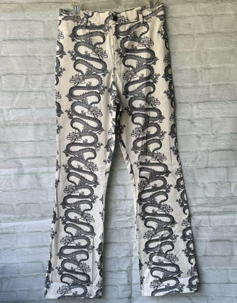 Motel Rocks Black and White Dragon Flare Jeans - Image 4