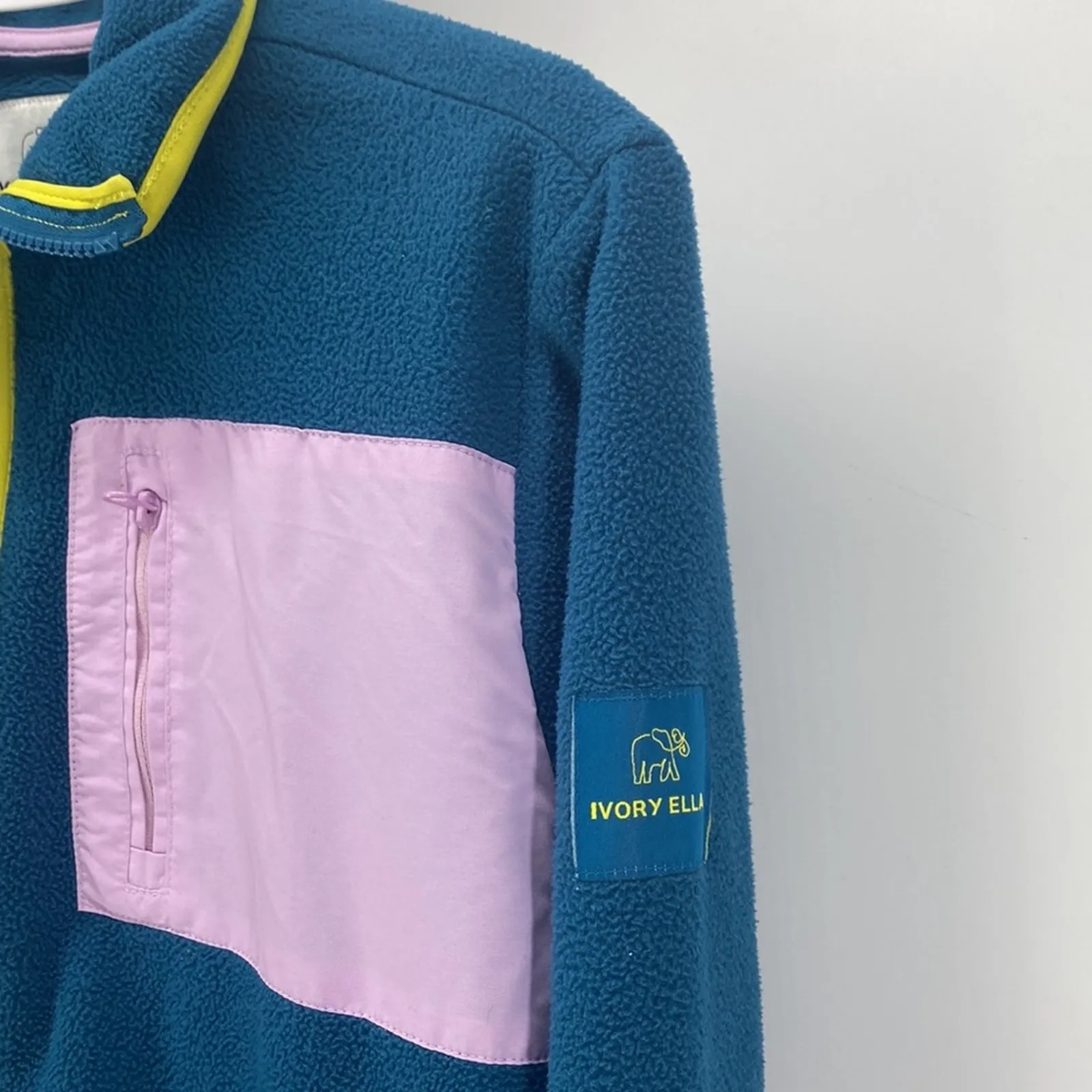Ivory Ella Full Zip Fleece Jacket Turquoise Pink Long Sleeve soft cozy size S - Image 4