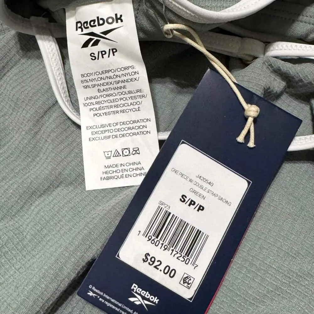 REEBOK SWIM Twin-Strap Piping-Trim One-Piece Swim Bathing Suit Green NWT Small - Image 7