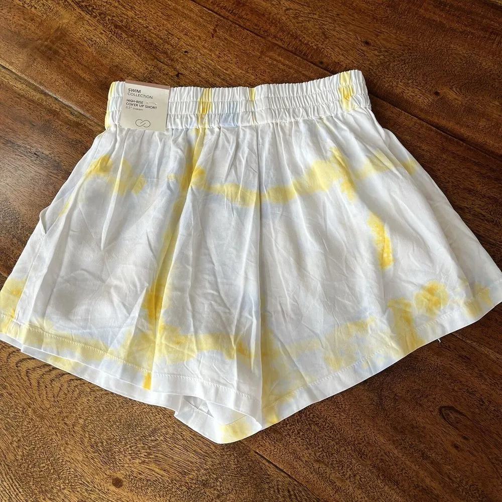 Calia Swim‎ Collection Cover Up Shorts Women XXS White Yellow Tie Dye High - Image 6