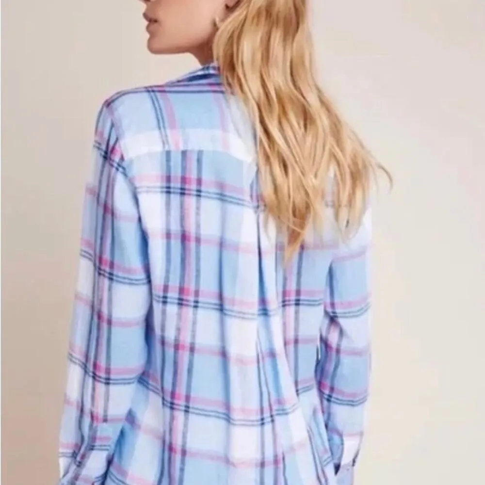 Grayson Threads The Hero 100% Linen Blue Plaid Button Down Top Anthropologie - Image 2