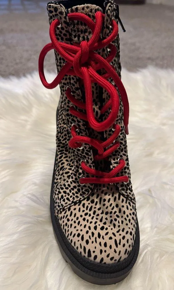 Gianni Bini Ryedderr Cheetah Print Heeled Lug Sole Combat Boots- NWOB - Image 3