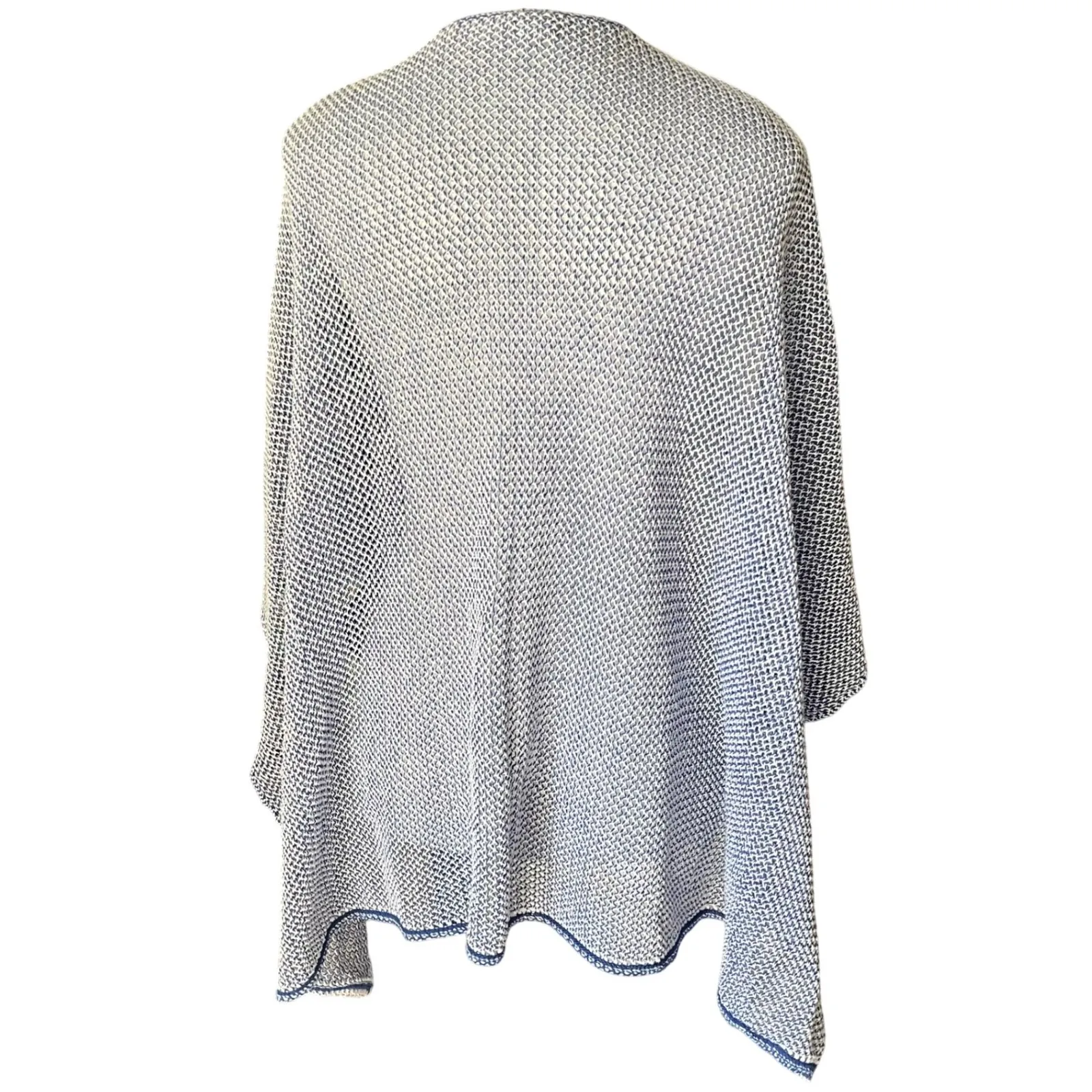 Gregory Grigorpoulos Greece White Blue Knit Poncho Shawl OS Cotton Mediterranean Size M - Image 4
