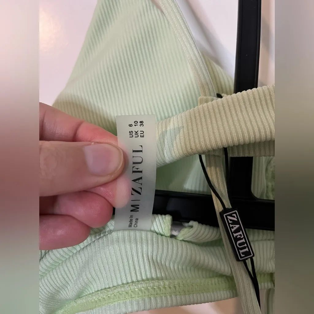 ZAFUL NWT Ribbed Cinched Lace Up Tankini Swimwear Set Summer Mint Green Sz 6 - Image 16