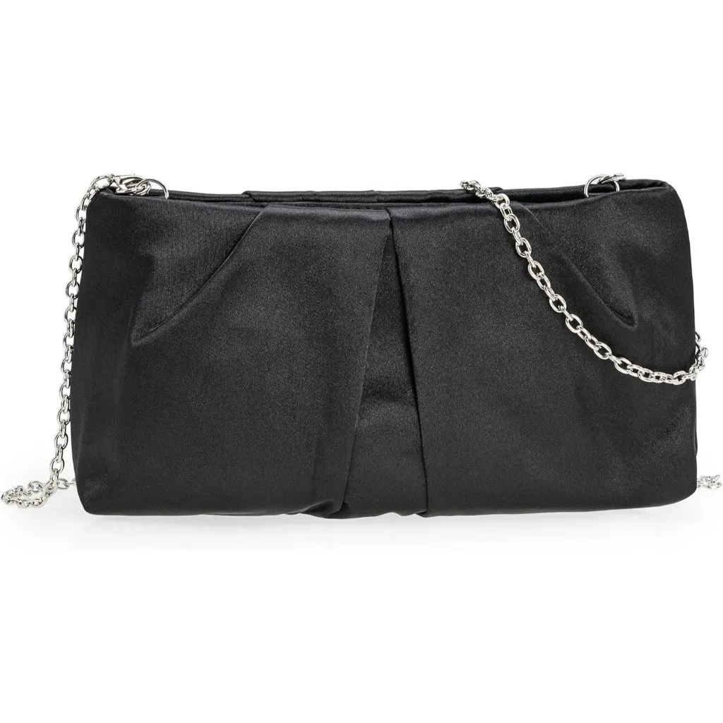 ⚡ Women's Black Evening Formal Pleated Satin Fabric Zipper Closure Clutch Bag - Image 3