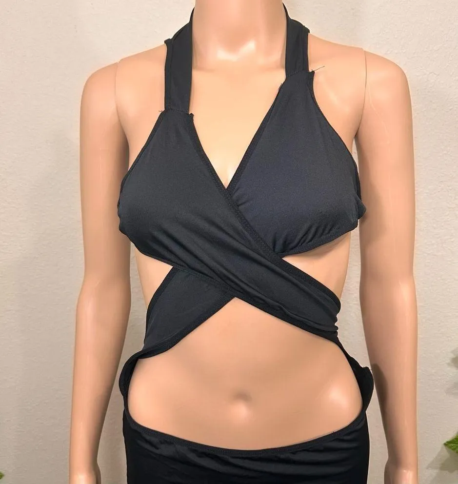 Black Strappy Club Sexy Dress New - Image 2